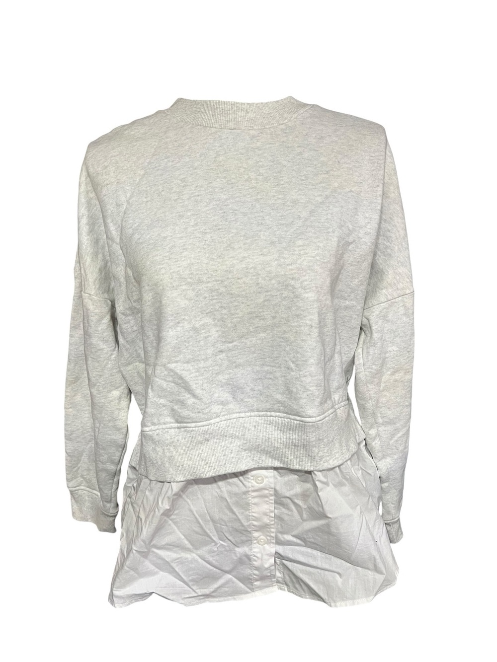 Gray White Preppy Button Up Business Casual High Low Sweatshirt Gym Work Sz L